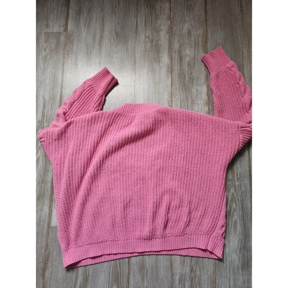 No Boundaries Patchwork Chunky Knit Sweater V Neck Pink Long Sleeve Jrs 3XL GUC - Picture 8 of 8